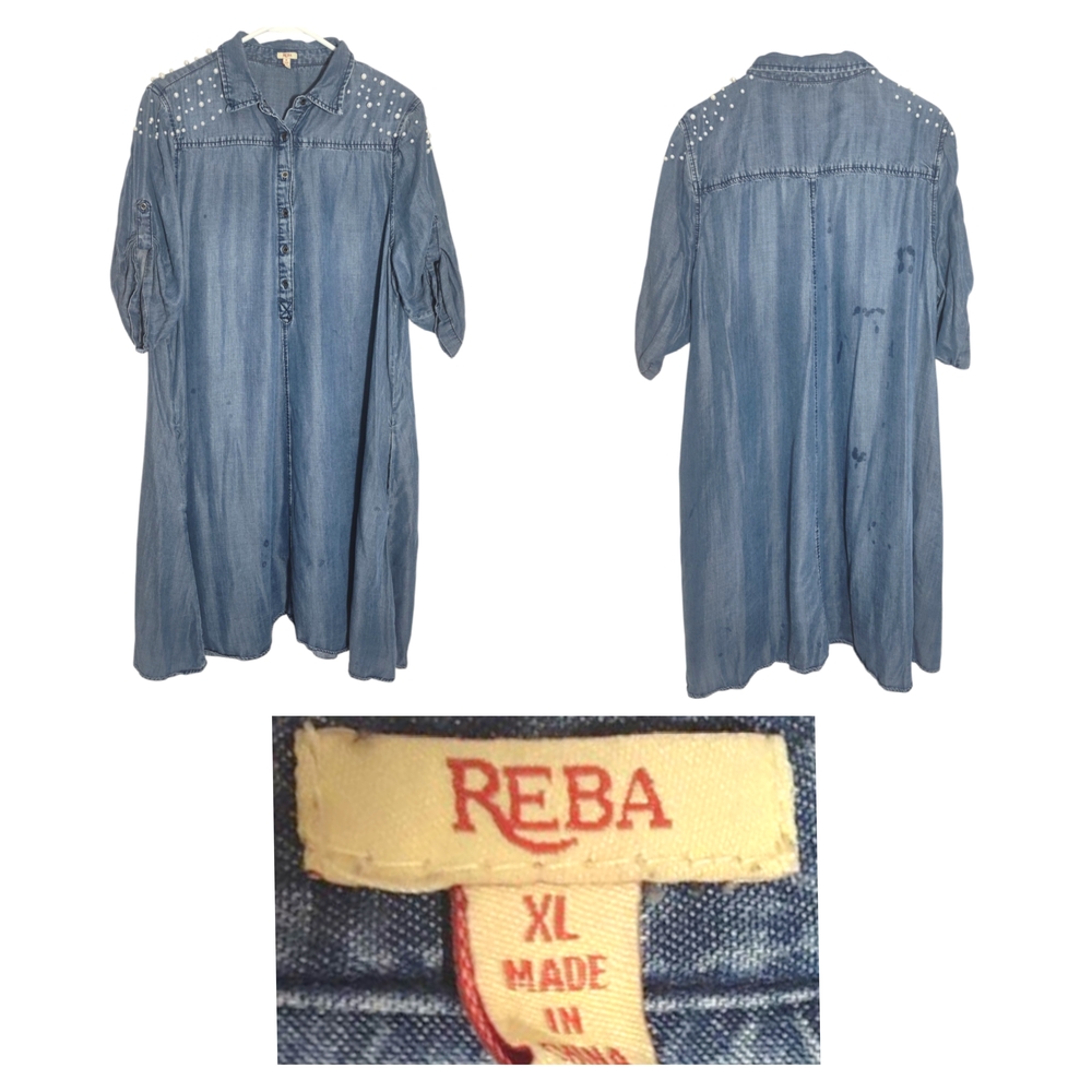Reba Blue Denim Dress with Studded Details